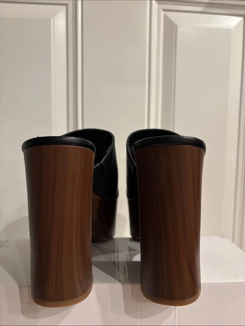 Jessica Simpson Black Platform Slide with Wood-Effect Heel
